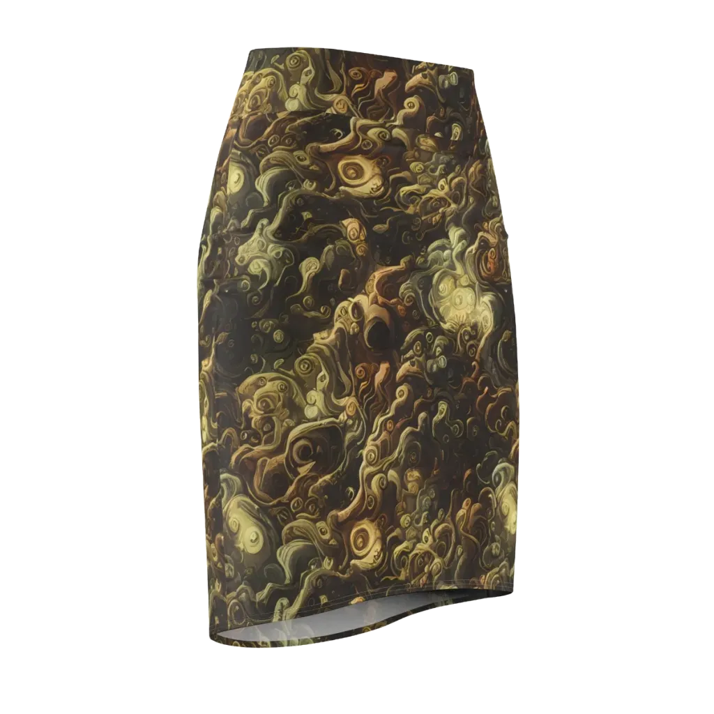 Ochre Undertow on Pencil Skirt — Front Side
