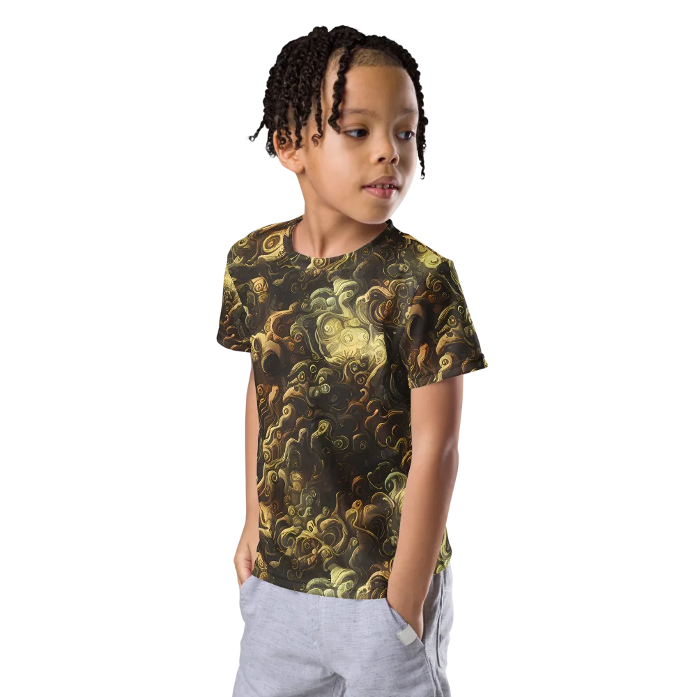 Ochre Undertow on Kids Crew Neck T-Shirt — Left Front