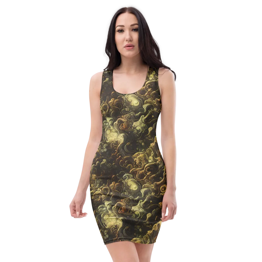 Ochre Undertow on Bodycon Dress — Front