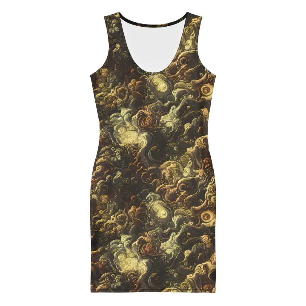 Ochre Undertow on Bodycon Dress — Front