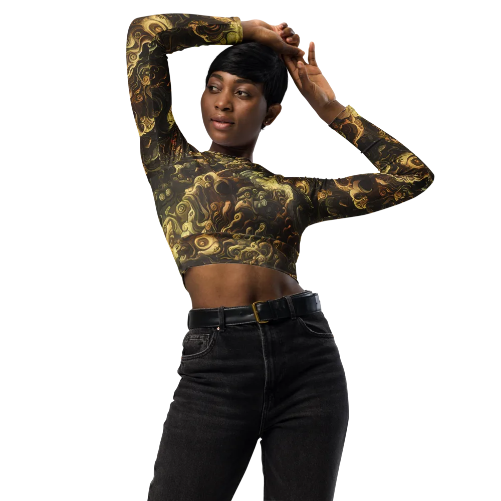 Ochre Undertow on Long Sleeve Crop Top — Front