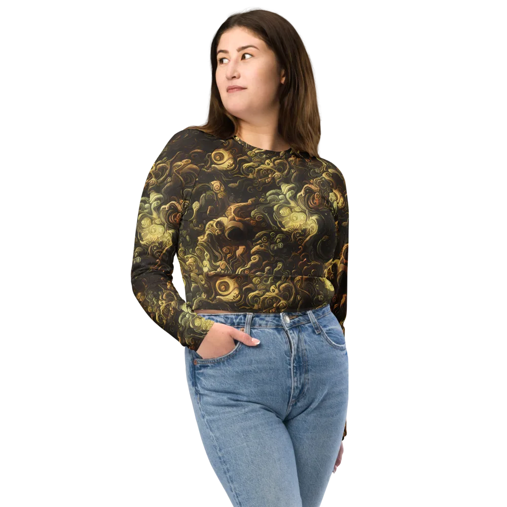 Ochre Undertow on Long Sleeve Crop Top — Front