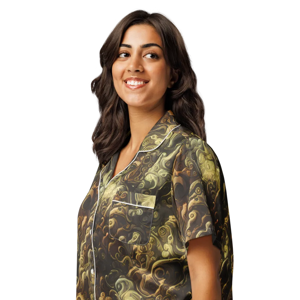 Ochre Undertow on Women's Short Sleeve Pajama Top — Left Front