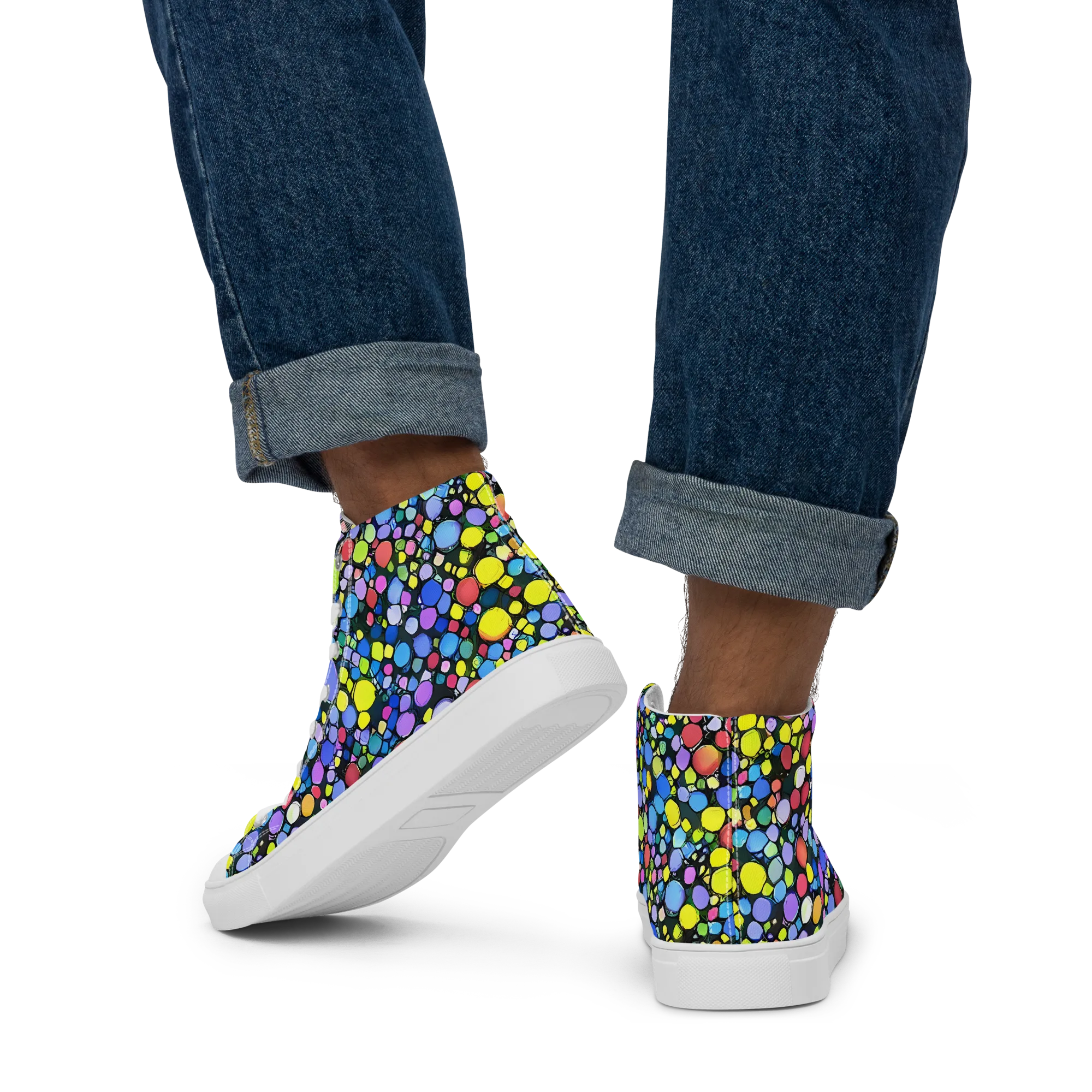 Vivid Cellscape on Men's High Top Canvas Shoes — Back