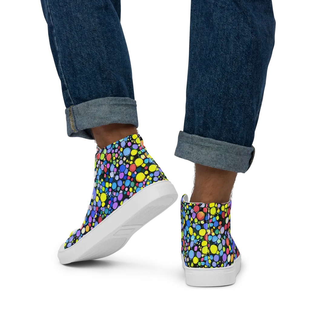 Vivid Cellscape on Men's High Top Canvas Shoes — Back