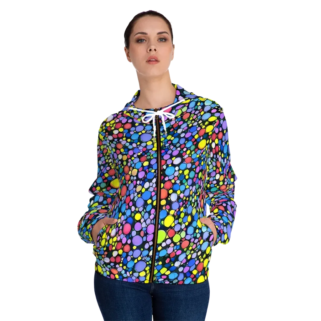 Vivid Cellscape on Women's Full-Zip Hoodie — Front On Person