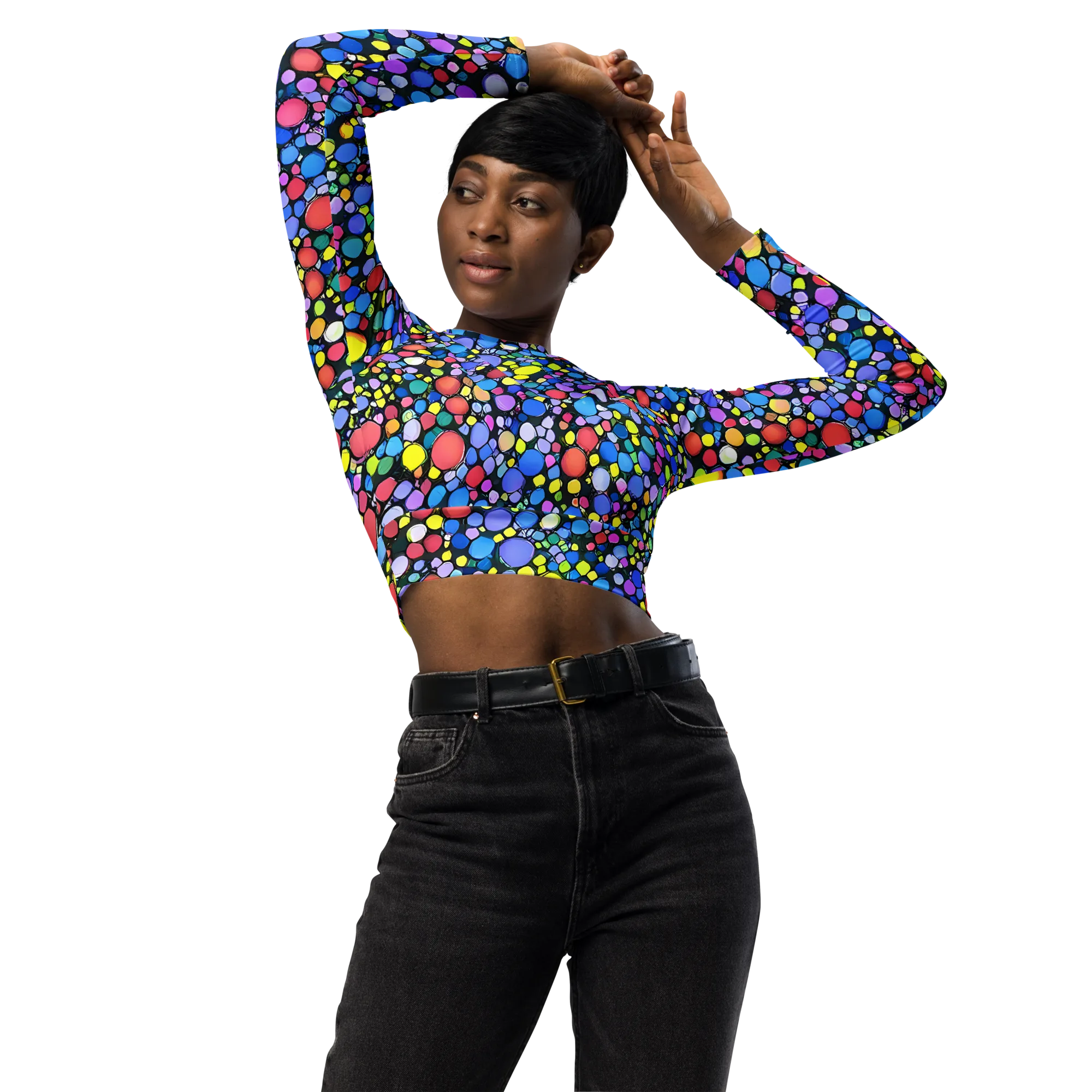 Vivid Cellscape on Long Sleeve Crop Top — Front