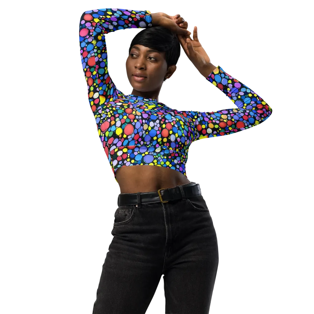 Vivid Cellscape on Long Sleeve Crop Top — Front