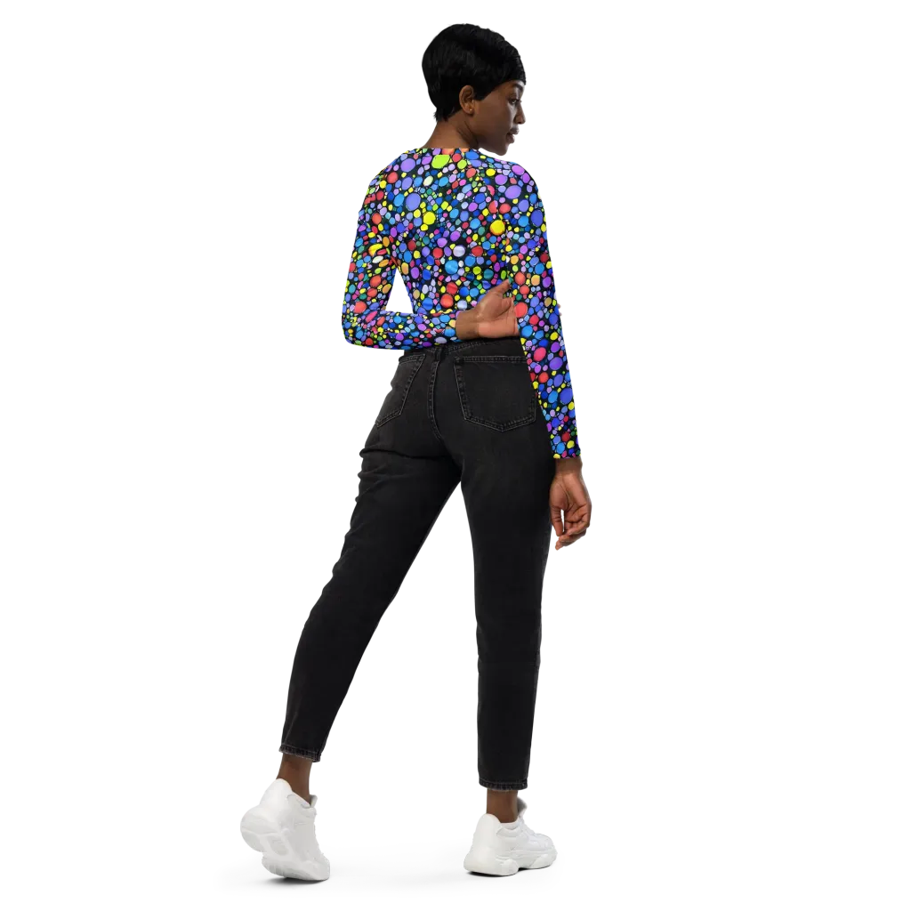 Vivid Cellscape on Long Sleeve Crop Top — Right Back