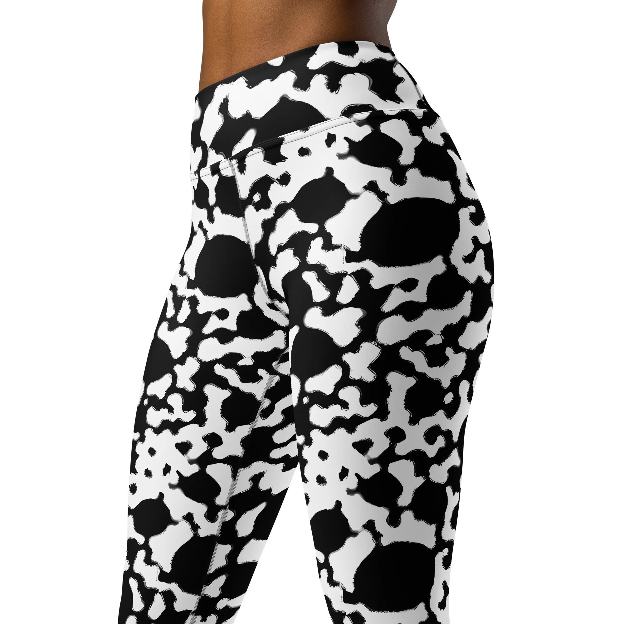 Inkblot Current on Yoga Leggings — Left Front