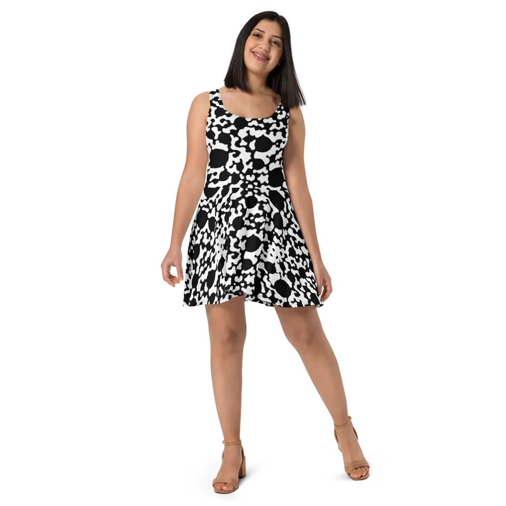 Inkblot Current on Skater Dress — Front