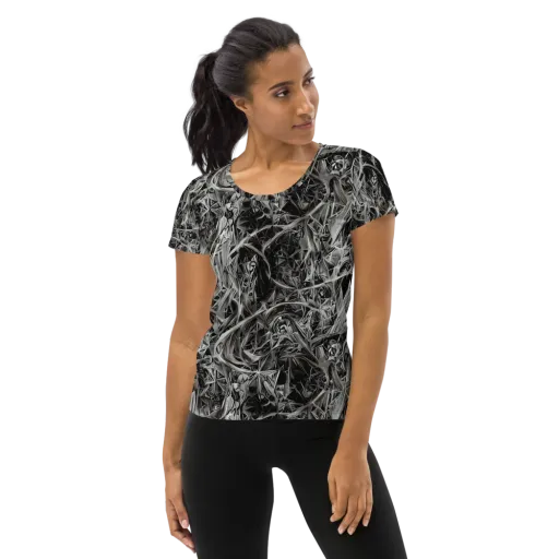 Silver Shatter on a Women's Athletic T-Shirt
