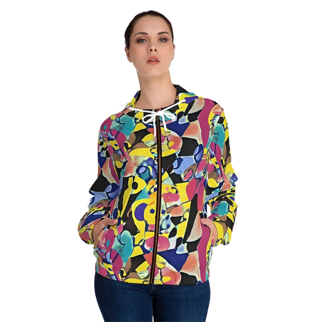 Vivid Collide on Women's Full-Zip Hoodie — Front On Person