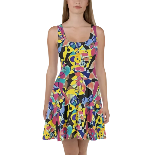 Vivid Collide on a Skater Dress