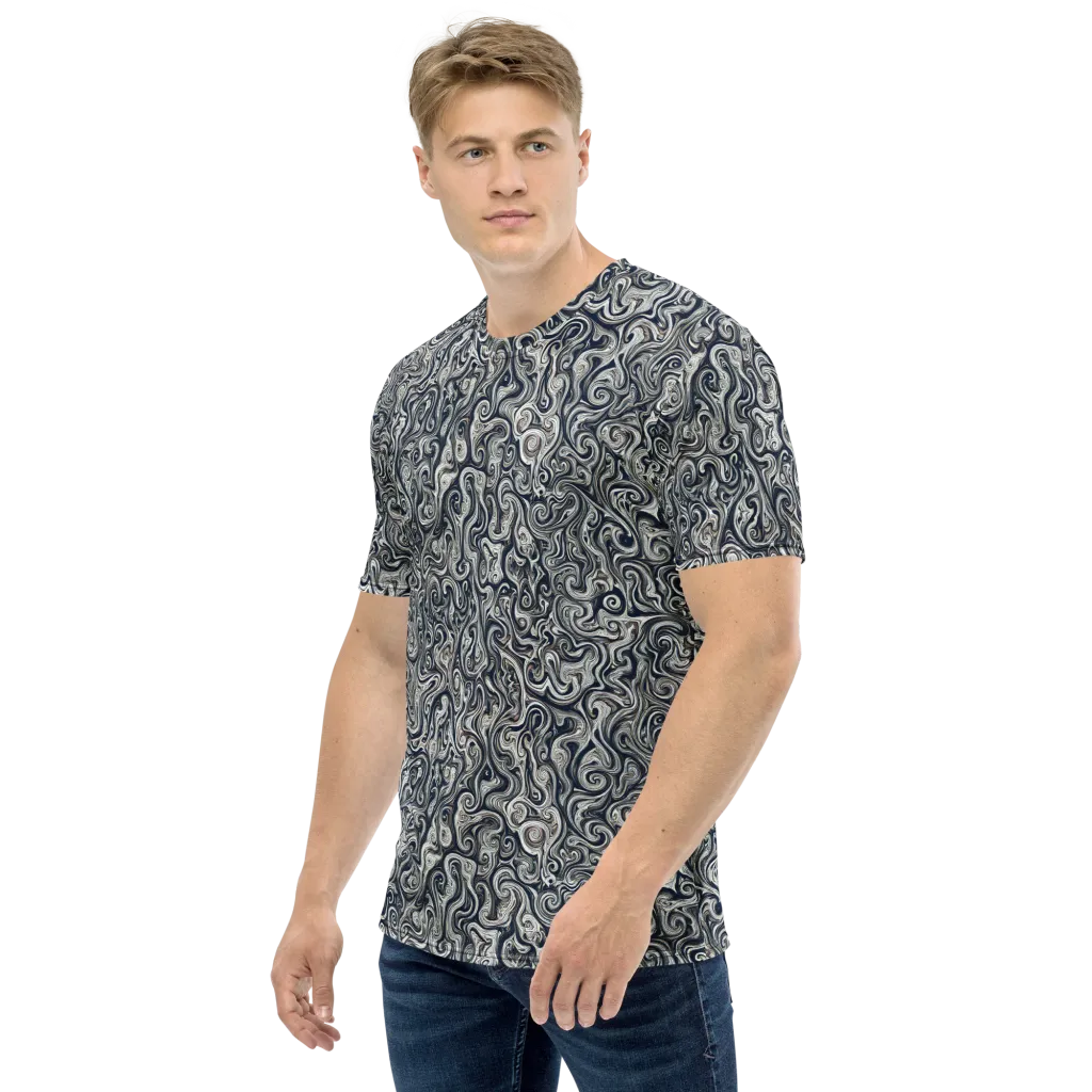 Midnight Marbling on Men's Crew Neck T-Shirt — Left