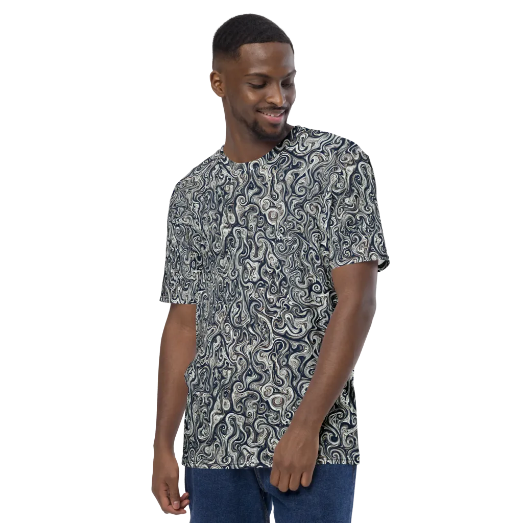 Midnight Marbling on Men's Crew Neck T-Shirt — Left