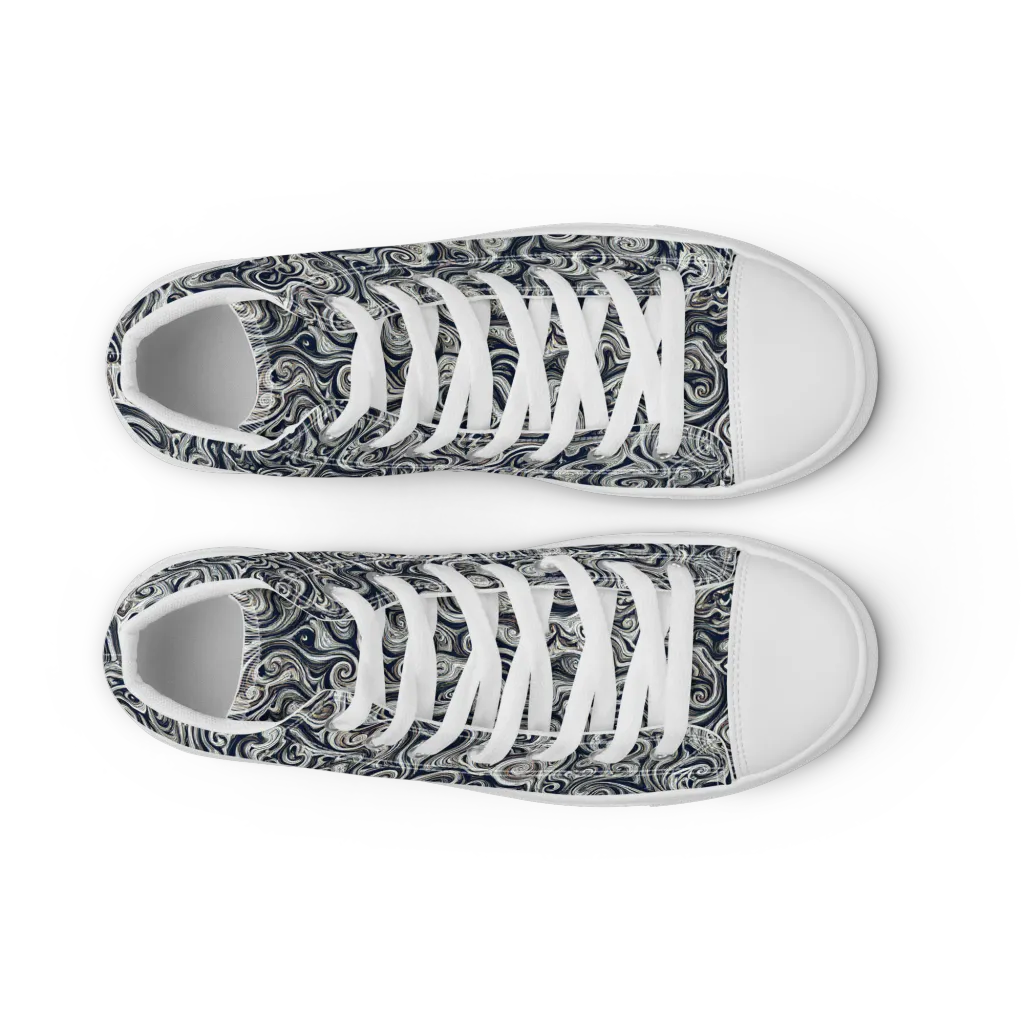Midnight Marbling on Men's High Top Canvas Shoes — Front