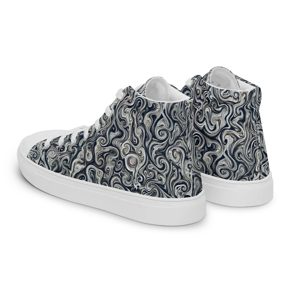 Midnight Marbling on Men's High Top Canvas Shoes — Left Back