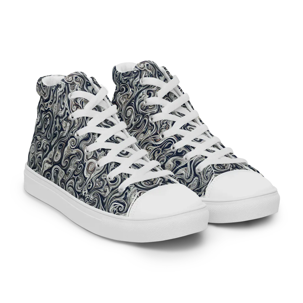 Midnight Marbling on Men's High Top Canvas Shoes — Right Front