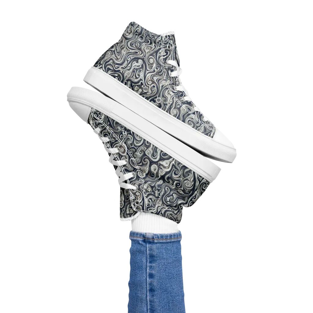 Midnight Marbling on Women's High Top Canvas Shoes — Left