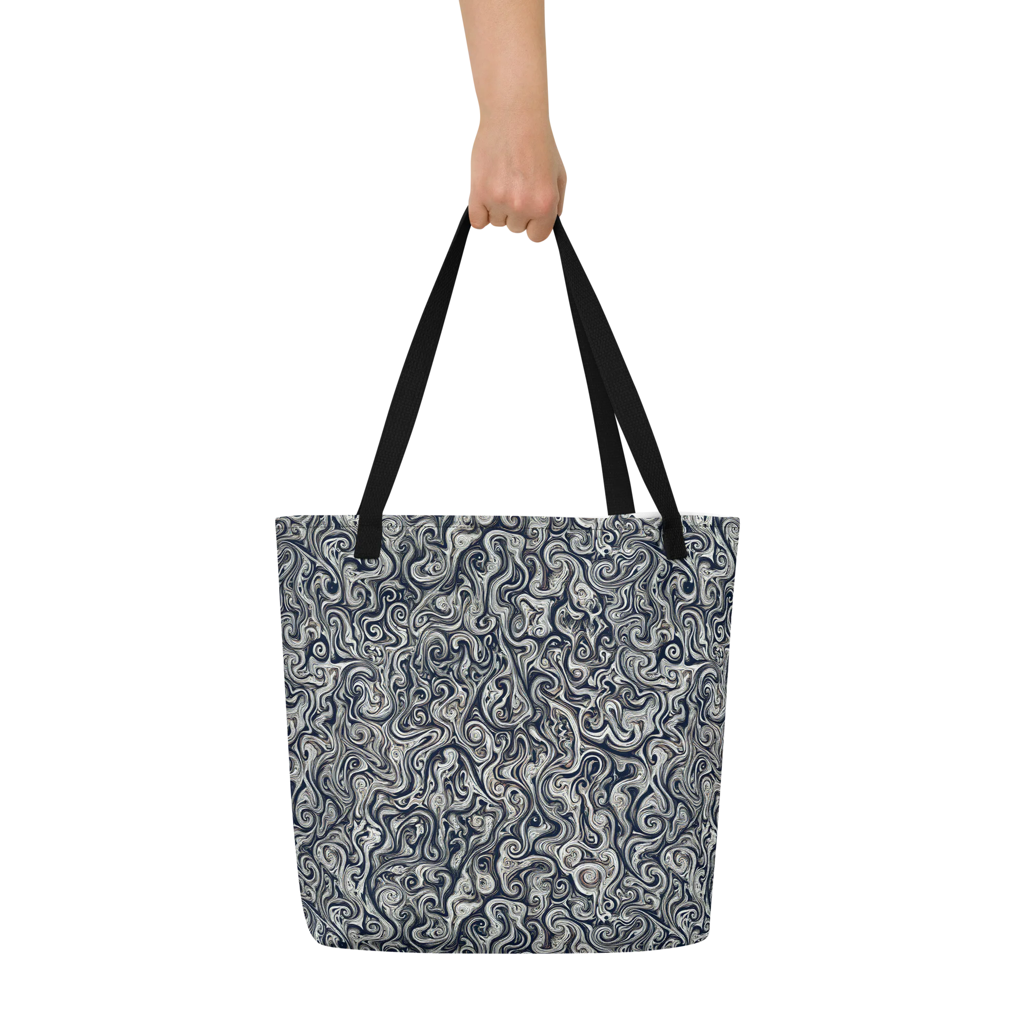 Midnight Marbling on Large Tote Bag W/ Pocket — Front