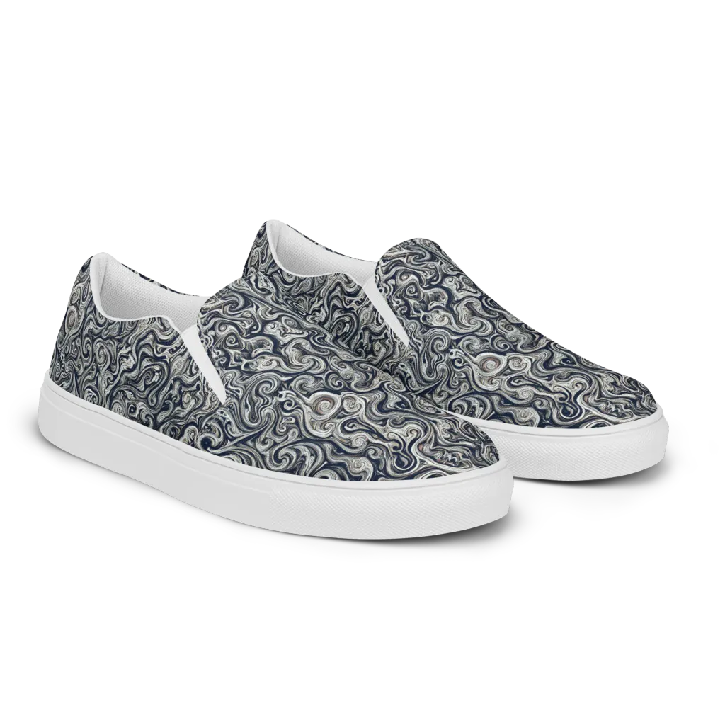 Midnight Marbling on Women's Slip-On Canvas Shoes — Right Front