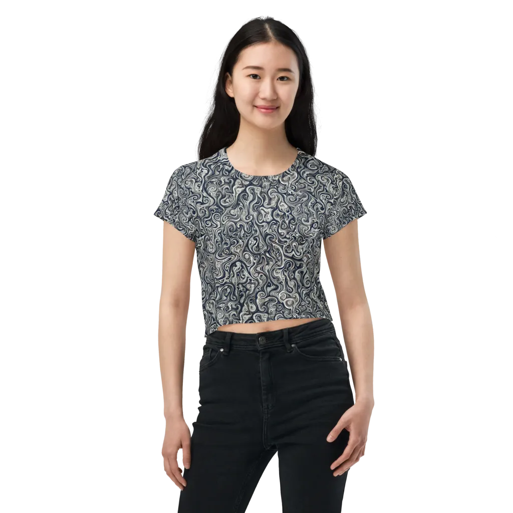 Midnight Marbling on Crop Tee — Front