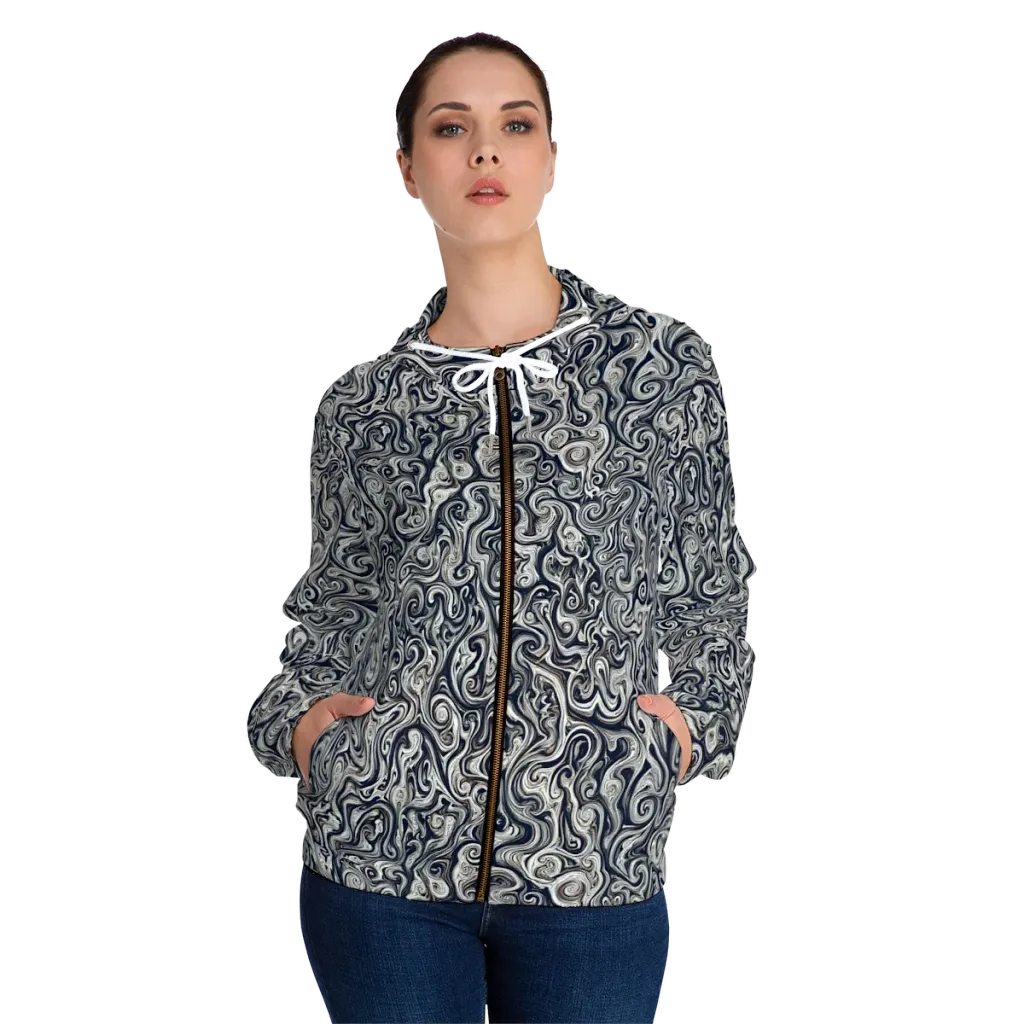 Midnight Marbling on Women's Full-Zip Hoodie — Front On Person