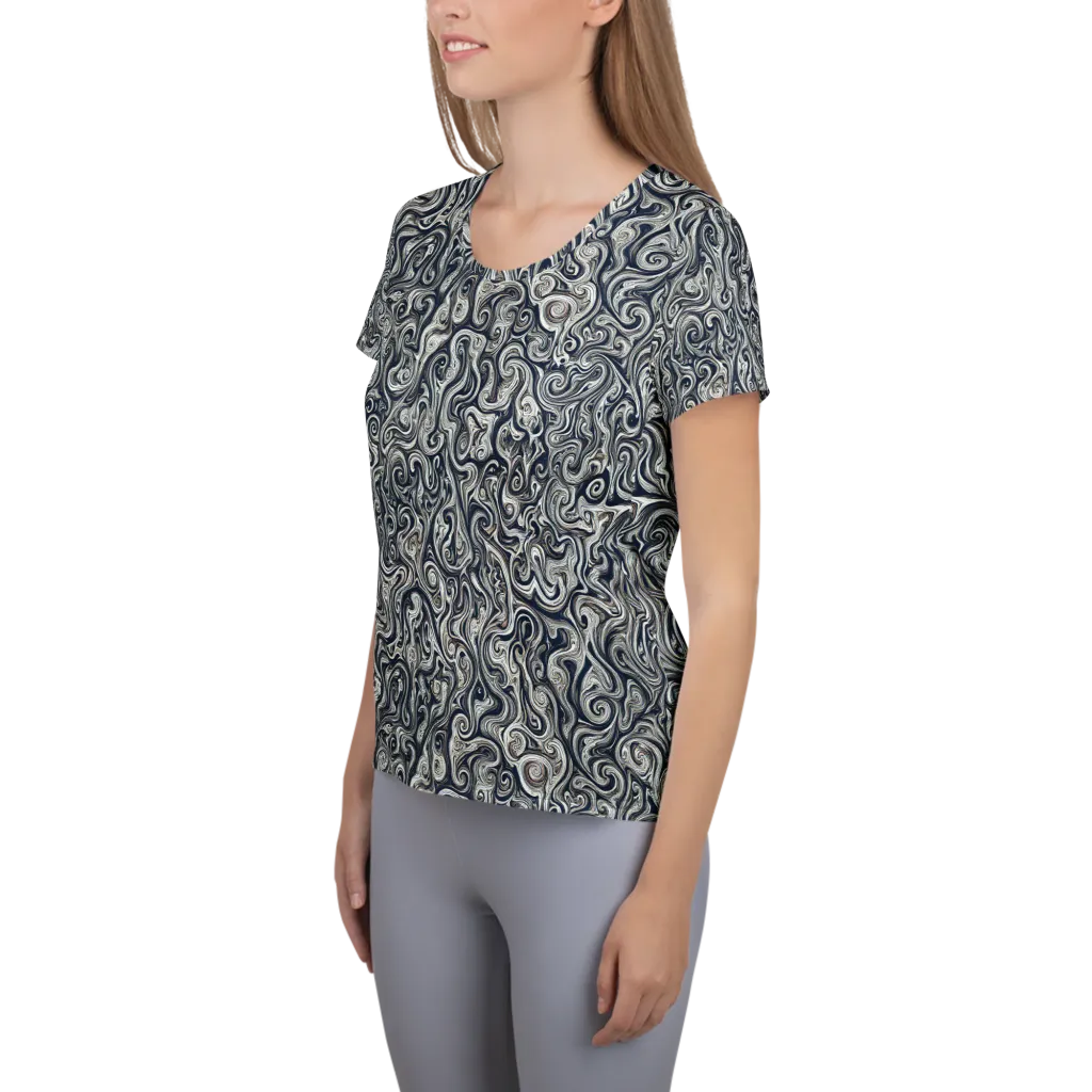Midnight Marbling on Women's Athletic T-Shirt — Left