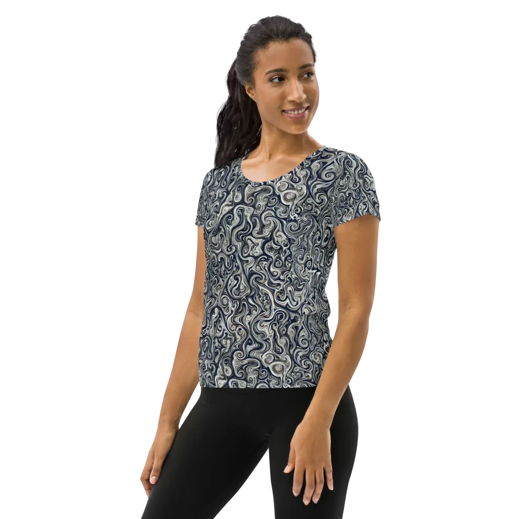 Midnight Marbling on Women's Athletic T-Shirt — Left