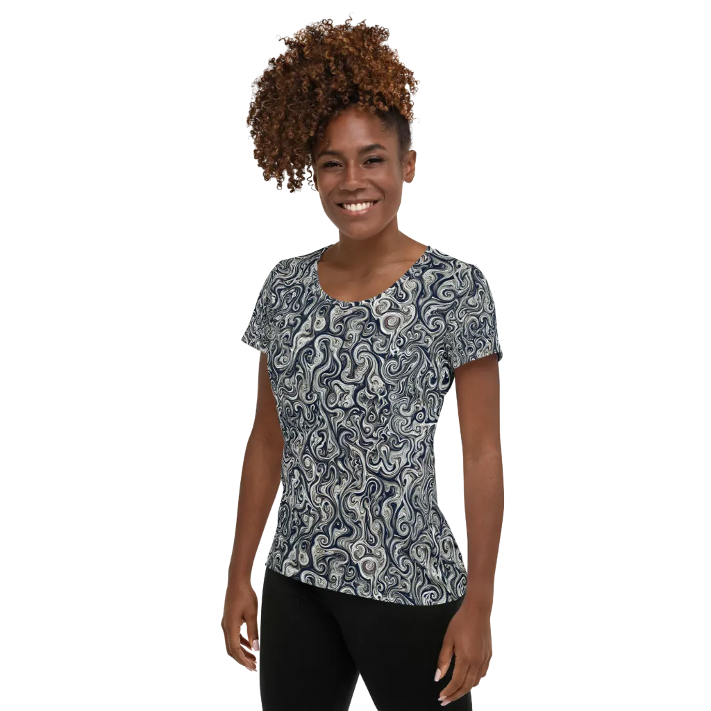 Midnight Marbling on Women's Athletic T-Shirt — Left