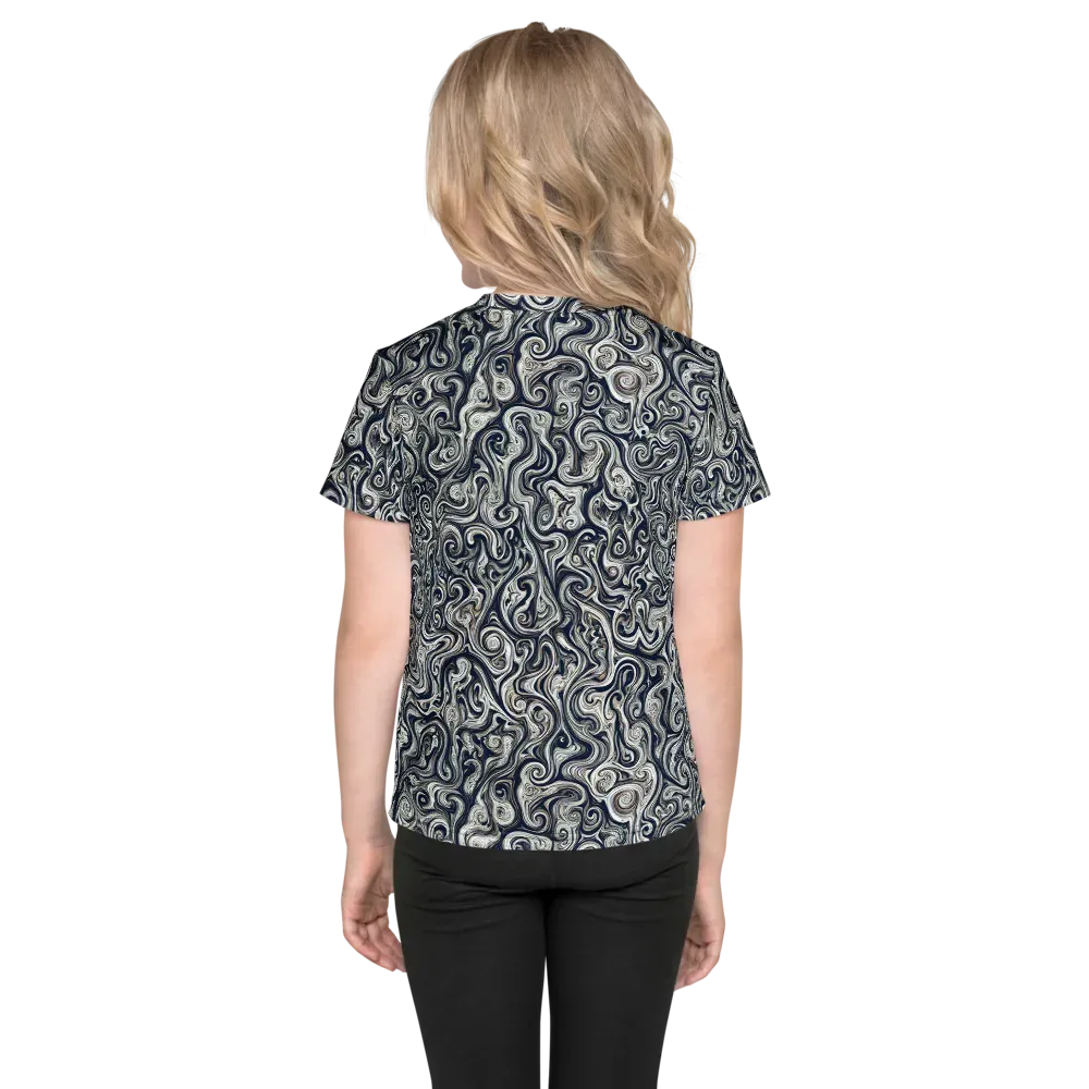 Midnight Marbling on Kids Crew Neck T-Shirt — Back