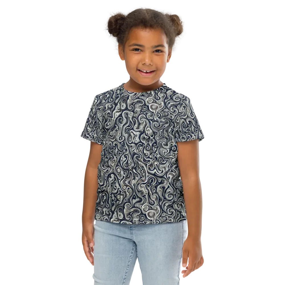 Midnight Marbling on Kids Crew Neck T-Shirt — Front