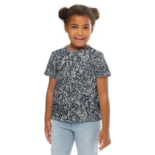 Midnight Marbling on a Kids Crew Neck T-Shirt