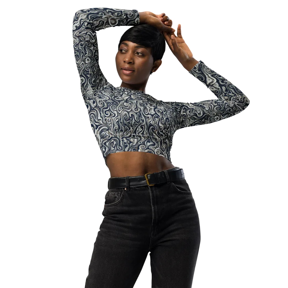 Midnight Marbling on Long Sleeve Crop Top — Front