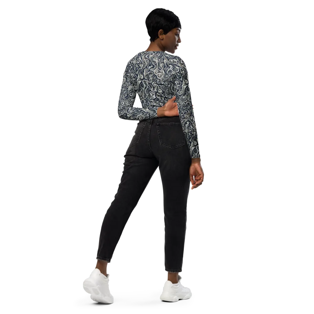 Midnight Marbling on Long Sleeve Crop Top — Right Back