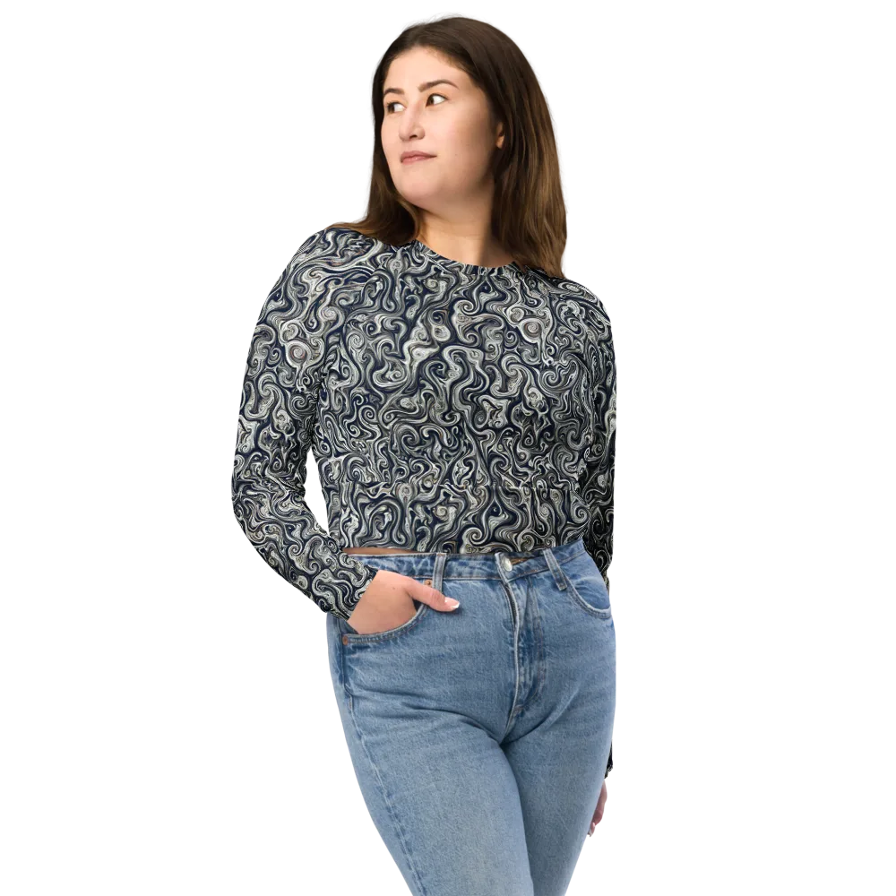 Midnight Marbling on Long Sleeve Crop Top — Front