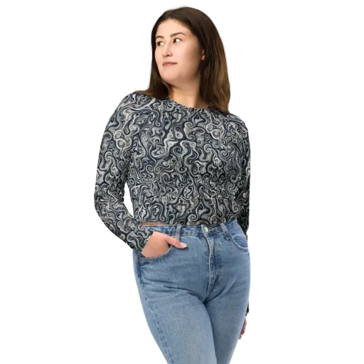 Midnight Marbling on a Long Sleeve Crop Top