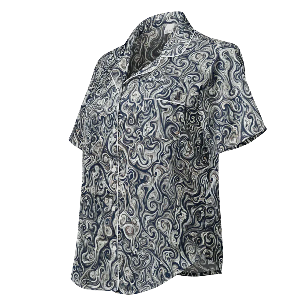 Midnight Marbling on Women's Short Sleeve Pajama Top — Left Front