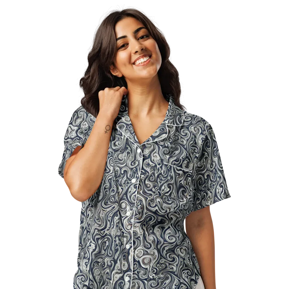 Midnight Marbling on Women's Short Sleeve Pajama Top — Front