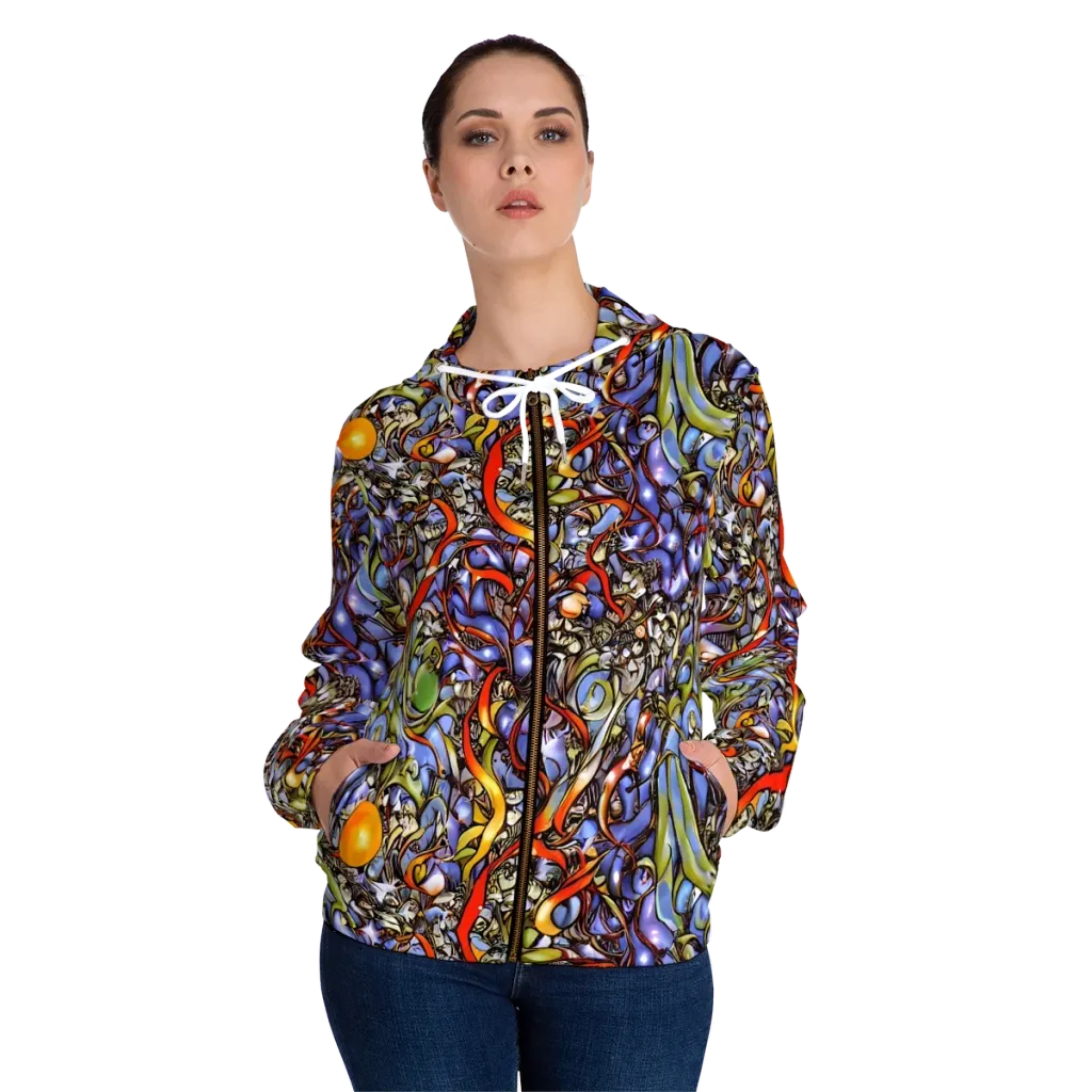 Kinetic Garden on Women's Full-Zip Hoodie — Front On Person