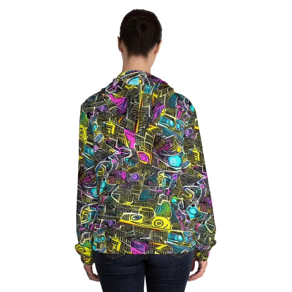 Kinetic Arcade on Women's Full-Zip Hoodie — Back On Person