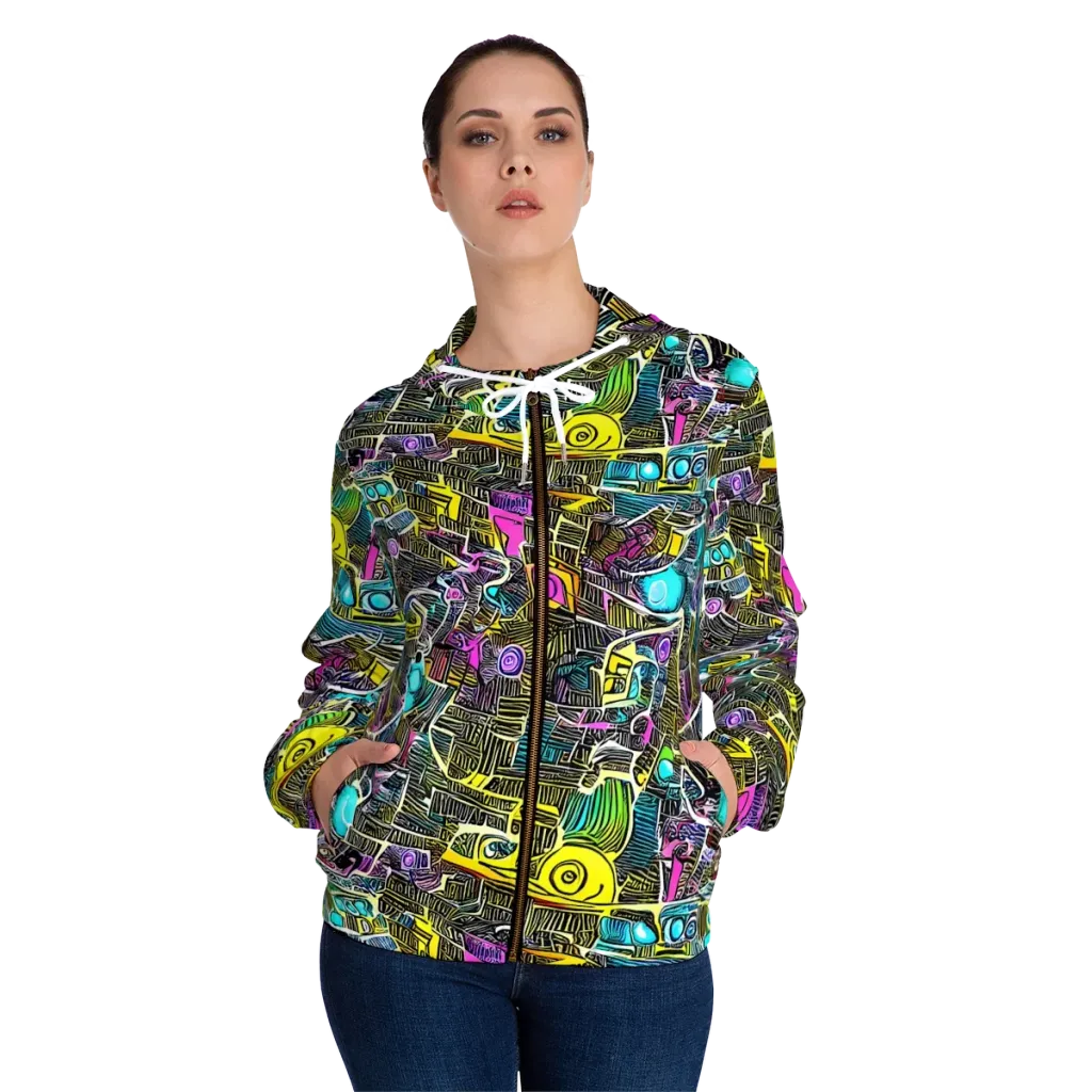 Kinetic Arcade on Women's Full-Zip Hoodie — Front On Person