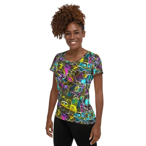 Kinetic Arcade on a Women's Athletic T-Shirt