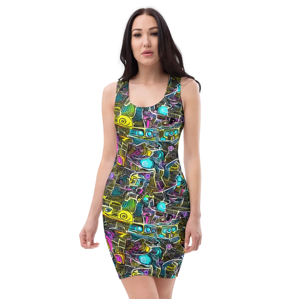 Kinetic Arcade on Bodycon Dress — Front