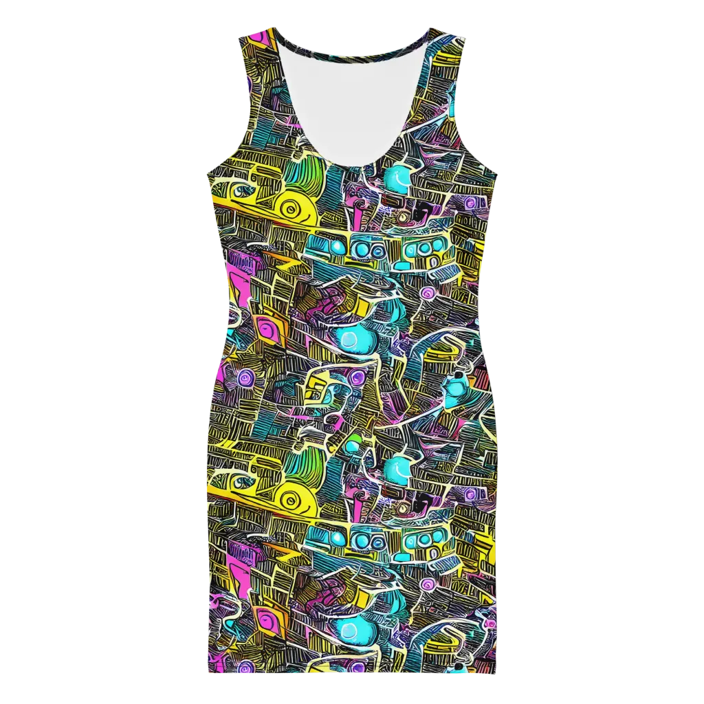 Kinetic Arcade on Bodycon Dress — Front