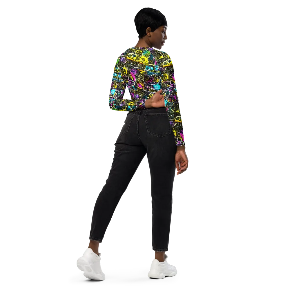 Kinetic Arcade on Long Sleeve Crop Top — Right Back