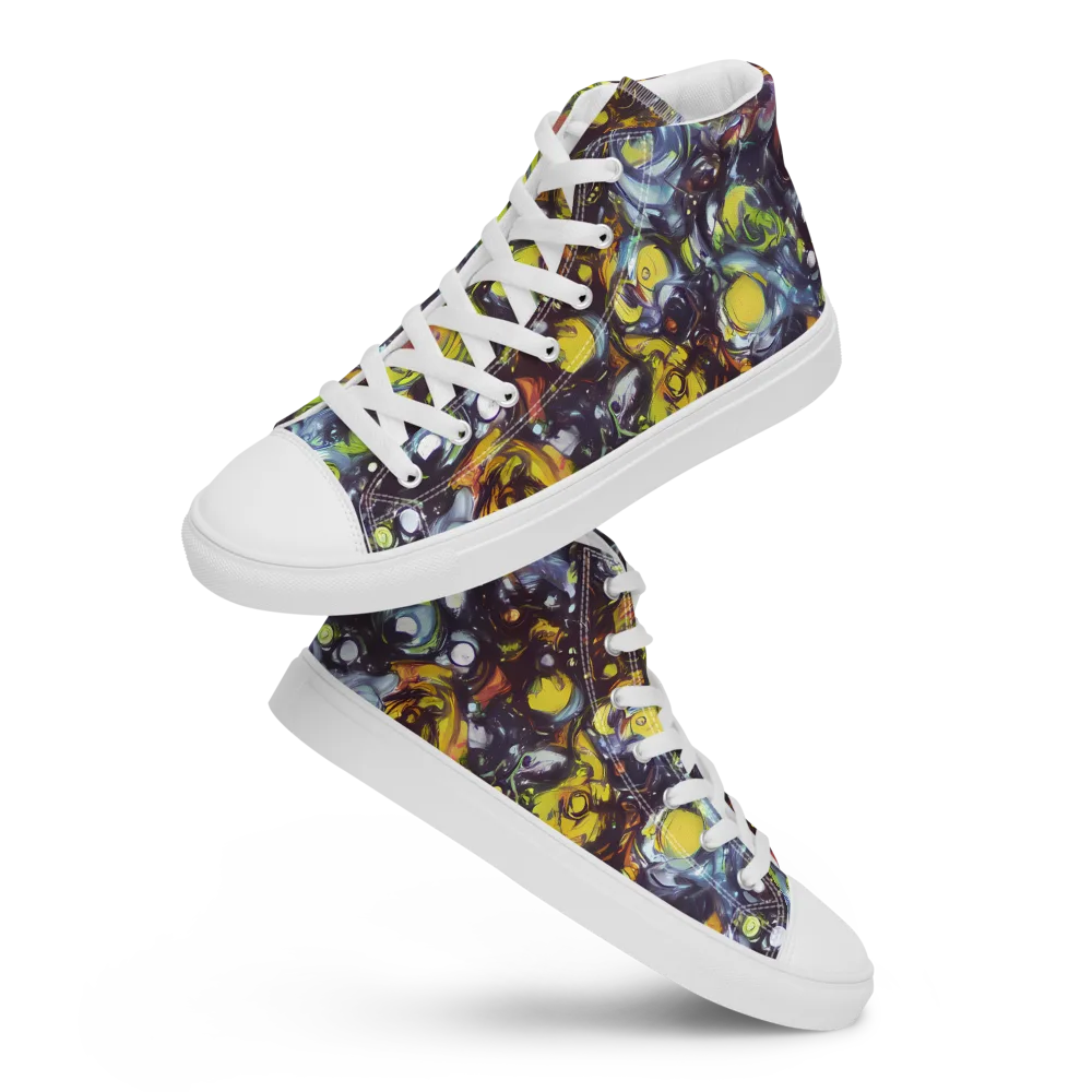 Dark Matter Dance on Men's High Top Canvas Shoes — Front