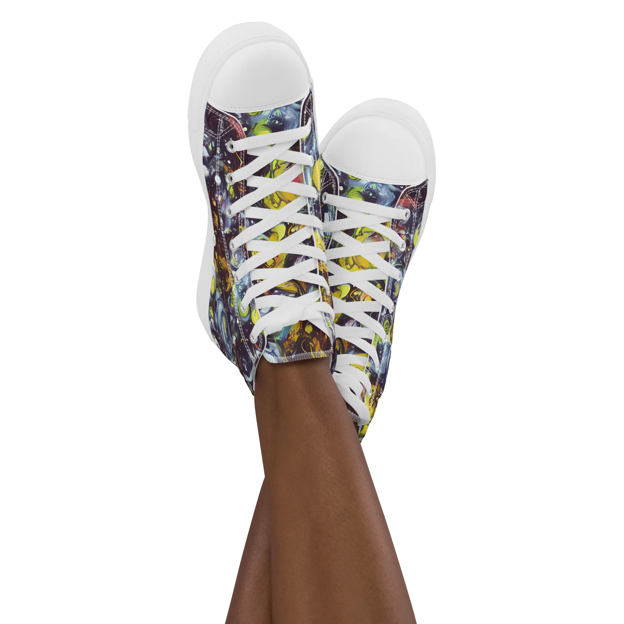 Dark Matter Dance on Women's High Top Canvas Shoes — Front