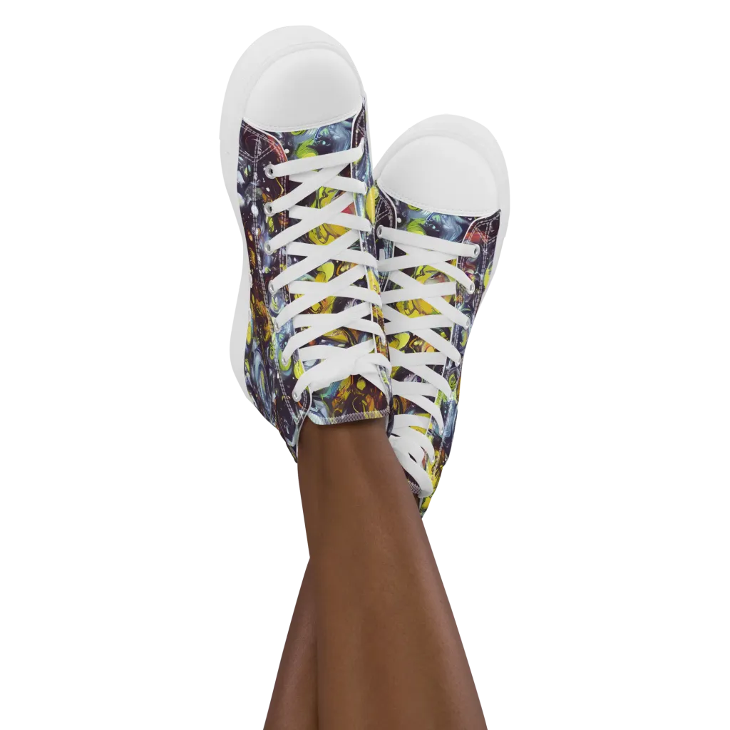 Dark Matter Dance on Women's High Top Canvas Shoes — Front